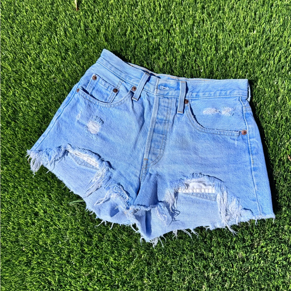 Levi's Light Blue Distressed Jean Shorts